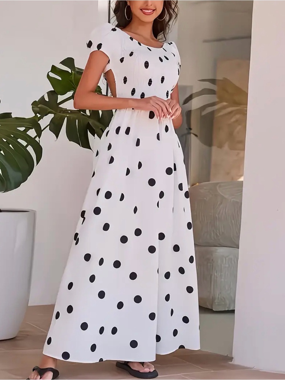 White Polka Dot Maxi Dress - Elegant Casual Summer Dress